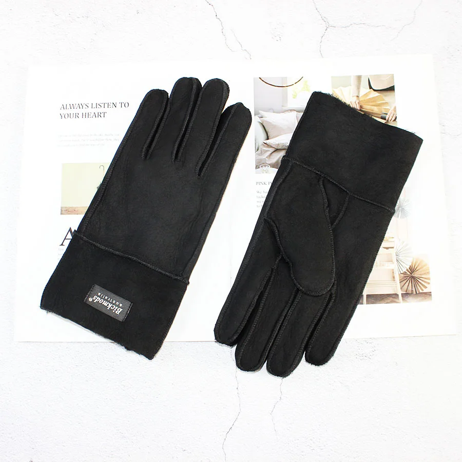 Winter Warm Sheepskin Fur Gloves Men Thickened Outdoor Motorcycle Riding Windproof and Cold-Proof Leather Points Wool