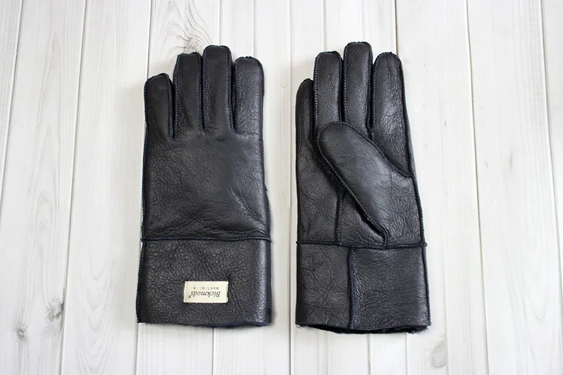 Winter Warm Sheepskin Fur Gloves Men Thickened Outdoor Motorcycle Riding Windproof and Cold-Proof Leather Points Wool