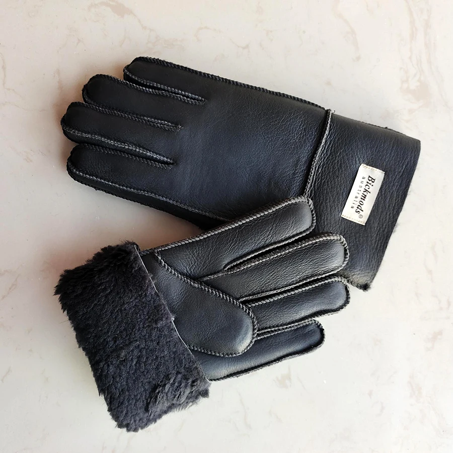 Winter Warm Sheepskin Fur Gloves Men Thickened Outdoor Motorcycle Riding Windproof and Cold-Proof Leather Points Wool