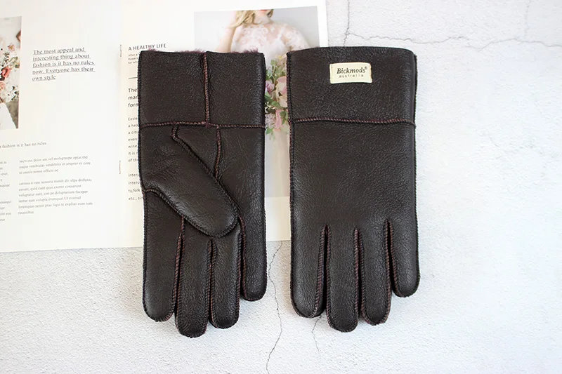 Winter Warm Sheepskin Fur Gloves Men Thickened Outdoor Motorcycle Riding Windproof and Cold-Proof Leather Points Wool