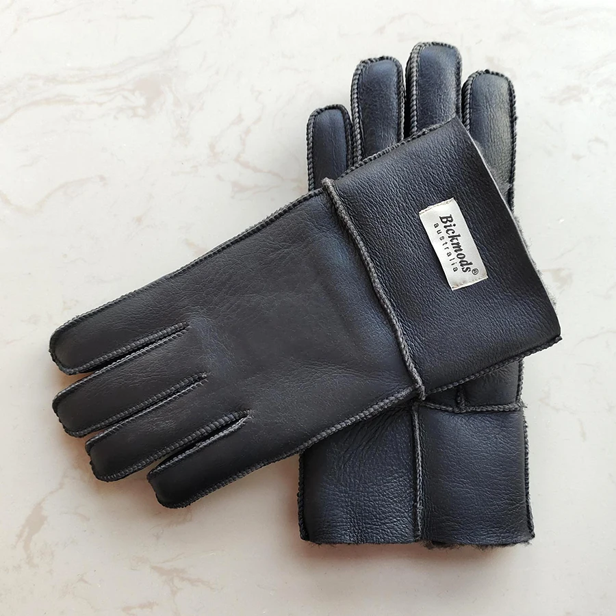 Winter Warm Sheepskin Fur Gloves Men Thickened Outdoor Motorcycle Riding Windproof and Cold-Proof Leather Points Wool