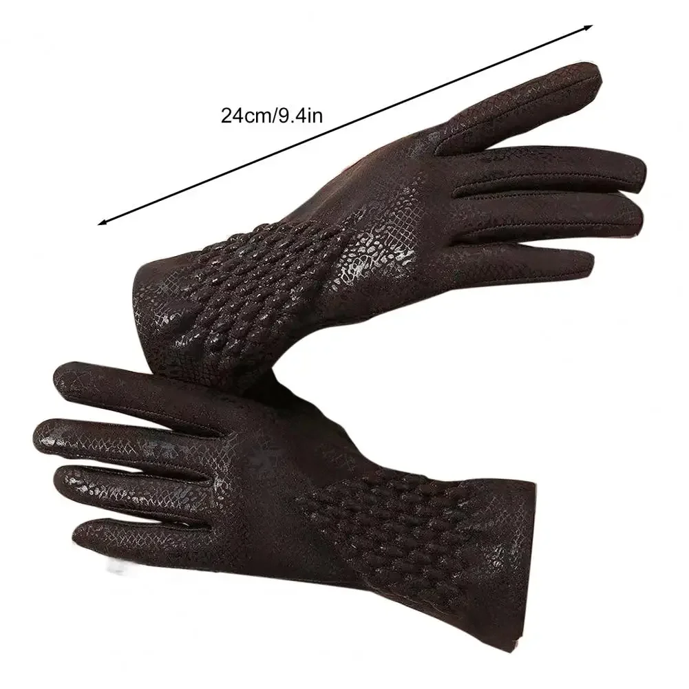 Women's Winter Velvet Keep Warm Gloves Fashion Snake Skin Pattern Touchable Screen Fingered Elasticity Windproof Cycling Gloves