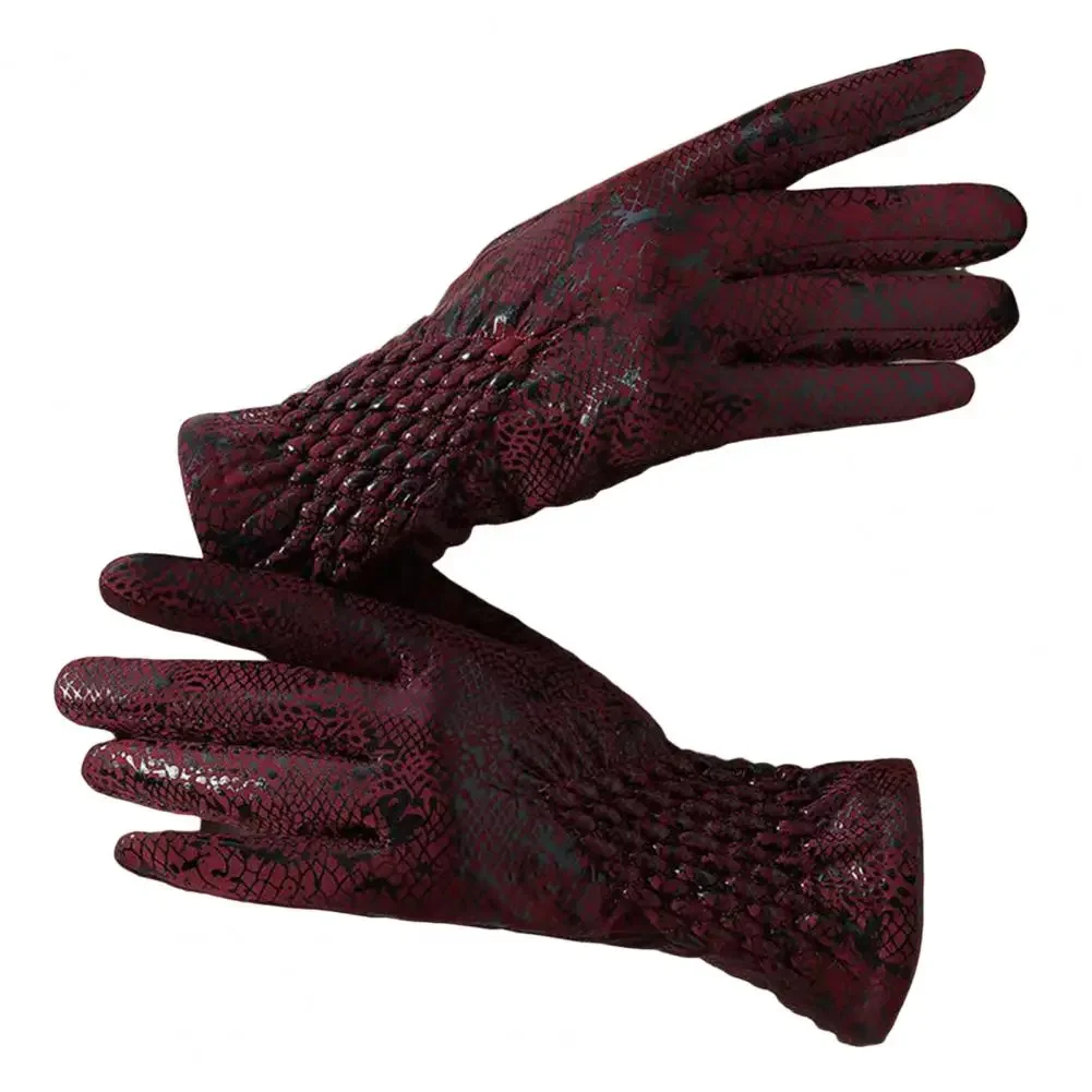 Women's Winter Velvet Keep Warm Gloves Fashion Snake Skin Pattern Touchable Screen Fingered Elasticity Windproof Cycling Gloves