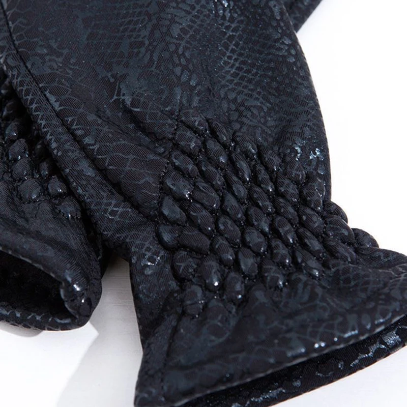 Women's Winter Velvet Keep Warm Gloves Fashion Snake Skin Pattern Touchable Screen Fingered Elasticity Windproof Cycling Gloves