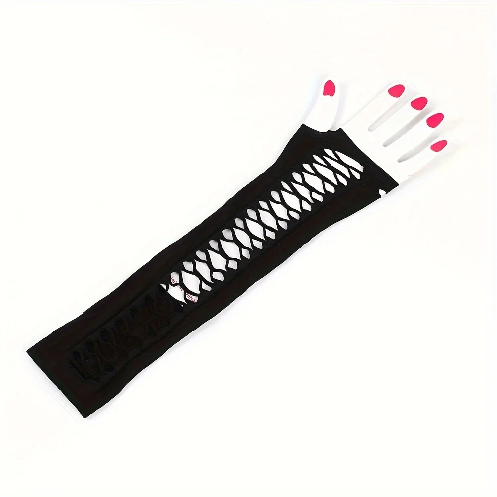 Women Fingerless Gloves Fishnet Hollow Cross Mesh Elastic Arm Warmers Punk Gothic Party Cosplay bar Sexy Lace Gloves Fingerless