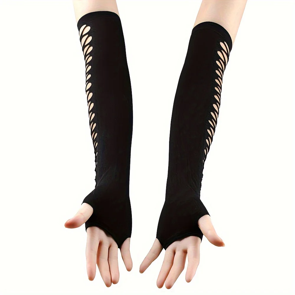Women Fingerless Gloves Fishnet Hollow Cross Mesh Elastic Arm Warmers Punk Gothic Party Cosplay bar Sexy Lace Gloves Fingerless