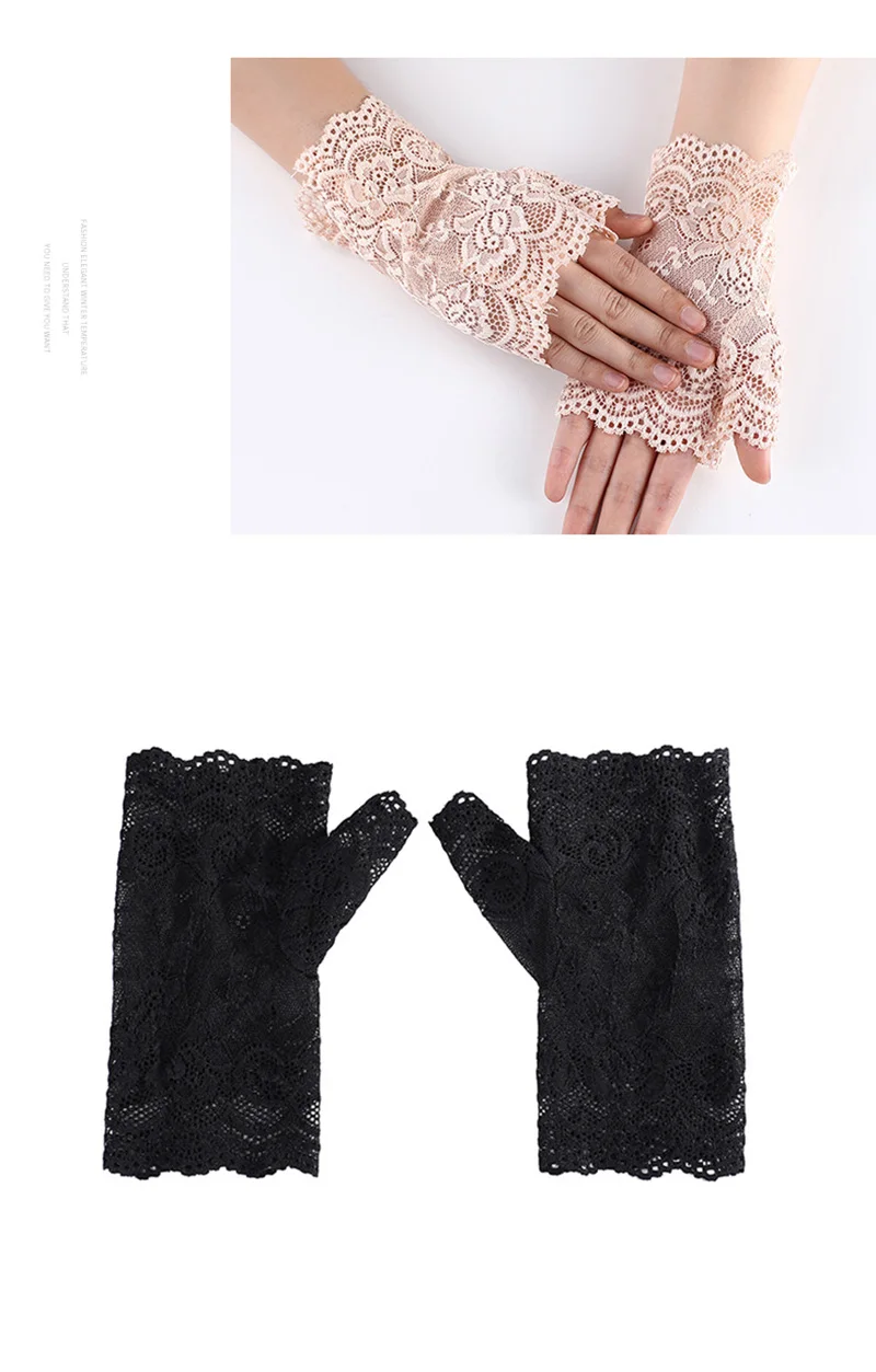 Summer Women Rose Flower Lace UV Sunscreen Sun Fingerless Cover Up Tattoo Driving Mitten Touch Screen Cycling Non Slip Glove O46