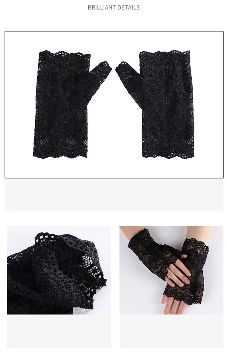 Summer Women Rose Flower Lace UV Sunscreen Sun Fingerless Cover Up Tattoo Driving Mitten Touch Screen Cycling Non Slip Glove O46