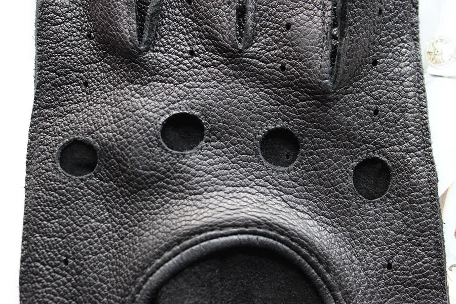 Car Driving Deerskin Leather Fingerless Gloves Men's Short Fashion Hollow Summer Sports Fitness Motorcycle Riding Half Finger