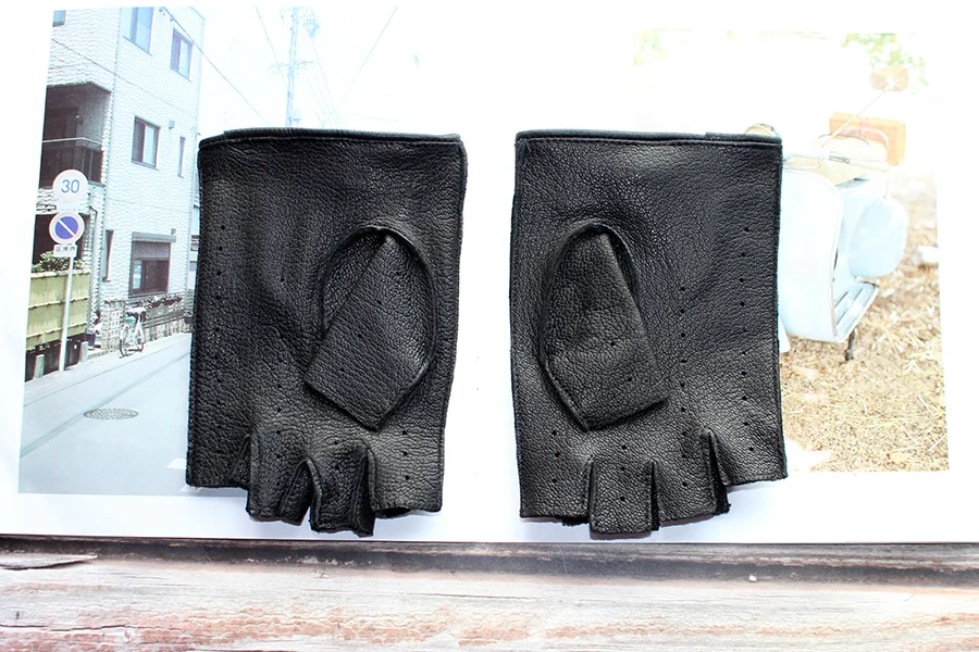 Car Driving Deerskin Leather Fingerless Gloves Men's Short Fashion Hollow Summer Sports Fitness Motorcycle Riding Half Finger