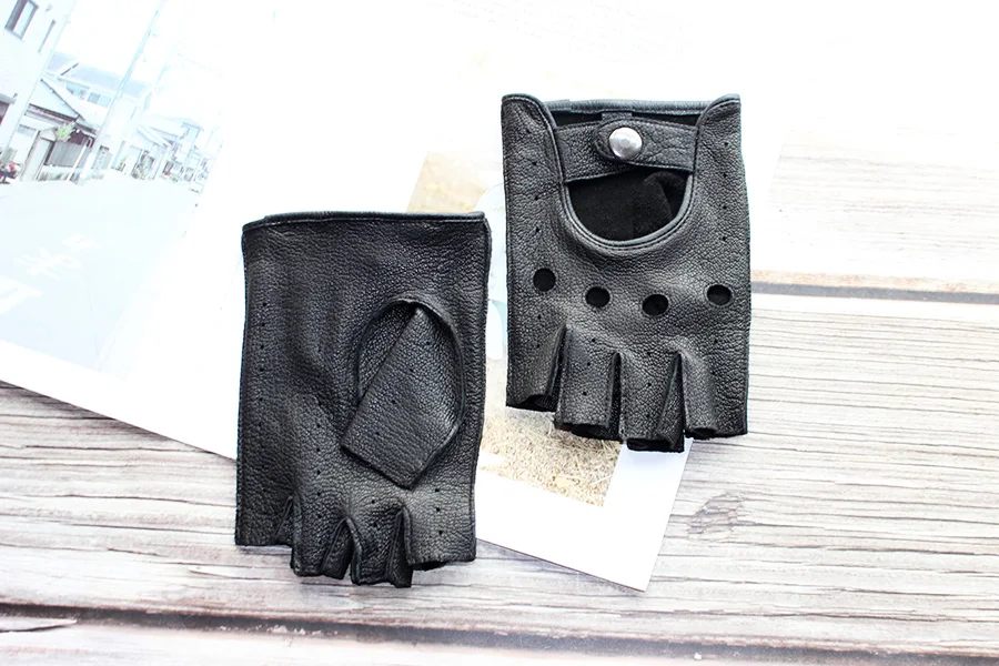 Car Driving Deerskin Leather Fingerless Gloves Men's Short Fashion Hollow Summer Sports Fitness Motorcycle Riding Half Finger
