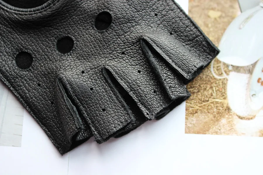 Car Driving Deerskin Leather Fingerless Gloves Men's Short Fashion Hollow Summer Sports Fitness Motorcycle Riding Half Finger