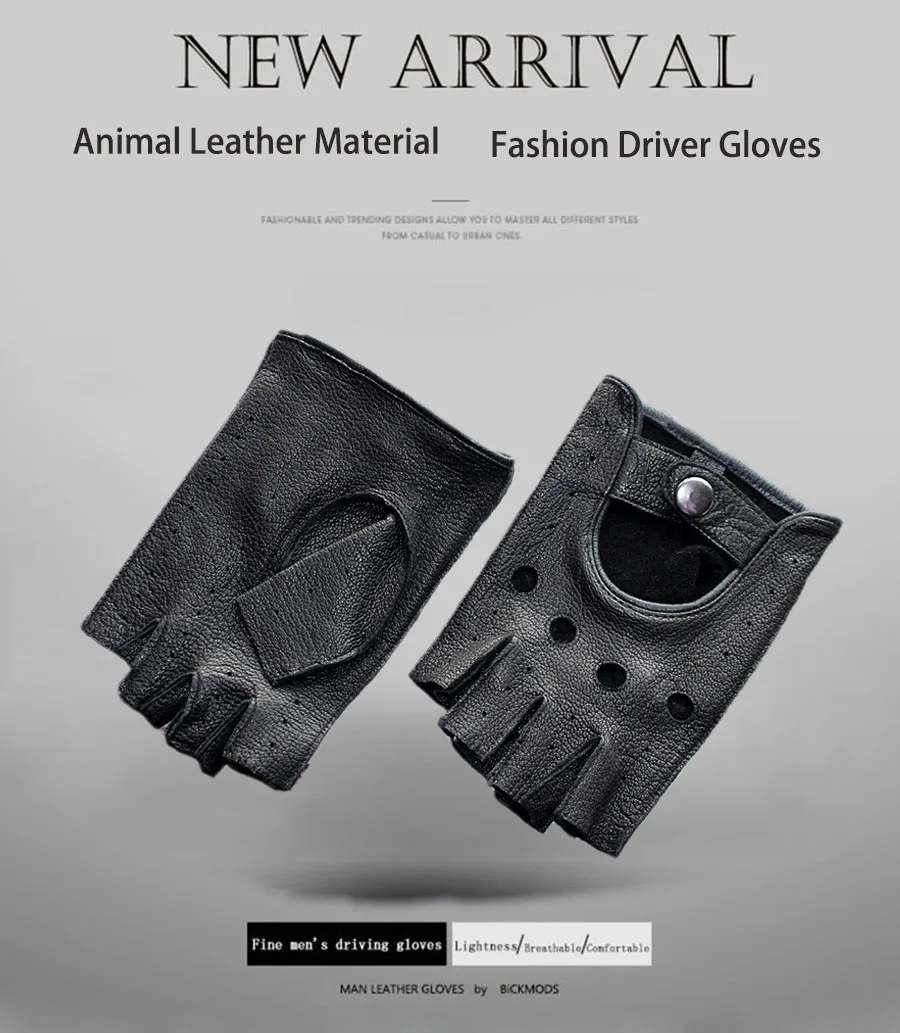 Car Driving Deerskin Leather Fingerless Gloves Men's Short Fashion Hollow Summer Sports Fitness Motorcycle Riding Half Finger