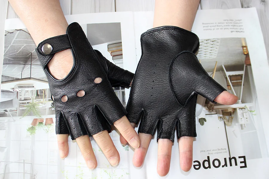 Car Driving Deerskin Leather Fingerless Gloves Men's Short Fashion Hollow Summer Sports Fitness Motorcycle Riding Half Finger