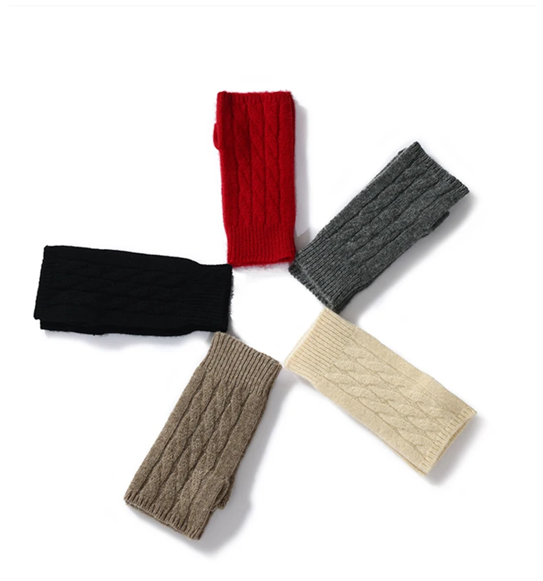 Pure Wool Knit Mittens Autumn Winter Fingerless Gloves Cable Seamless Comfy Warm 100 Wool Thumb Hole Mitts Unisex