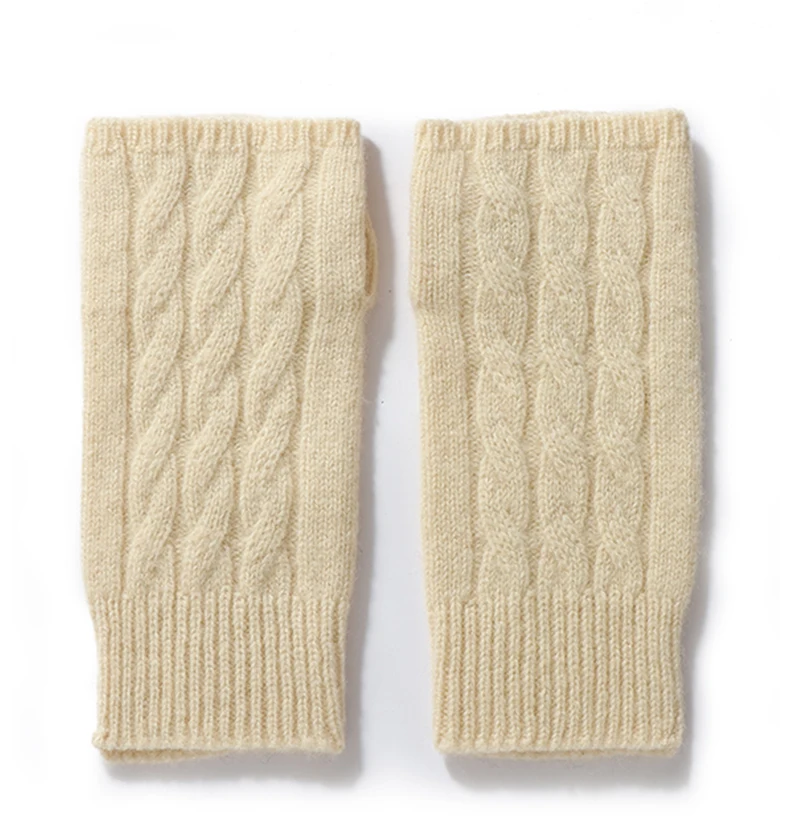 Pure Wool Knit Mittens Autumn Winter Fingerless Gloves Cable Seamless Comfy Warm 100 Wool Thumb Hole Mitts Unisex
