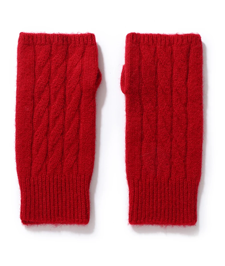 Pure Wool Knit Mittens Autumn Winter Fingerless Gloves Cable Seamless Comfy Warm 100 Wool Thumb Hole Mitts Unisex