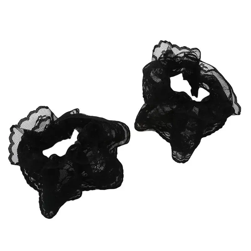 1Pair Lolita Hand Sleeve Wrist Cuffs Ruffled Floral Black Lace Elastic Bracelet Elegant Women Girls Wrist Warmers Gloves Gift
