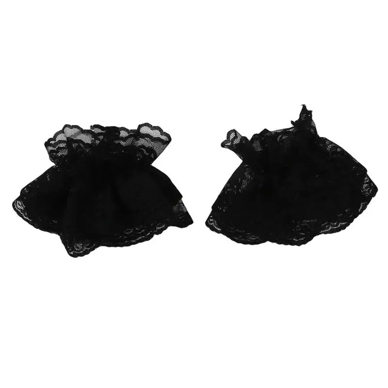 1Pair Lolita Hand Sleeve Wrist Cuffs Ruffled Floral Black Lace Elastic Bracelet Elegant Women Girls Wrist Warmers Gloves Gift