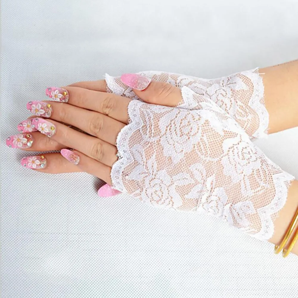 Summer Women Fingerless Gloves Sexy Female Lace Sailor Dance Mittens For Bride Half Finger Fishnet Dress Mesh Short Gloves