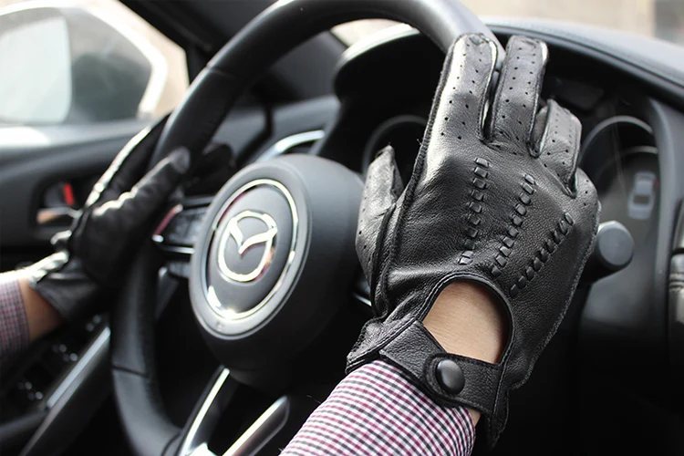 Men's Deerskin Thin Single Skinless Fashion New Locomotive Spring And Summer Autumn Driving Full Finger Genuine Leather Gloves
