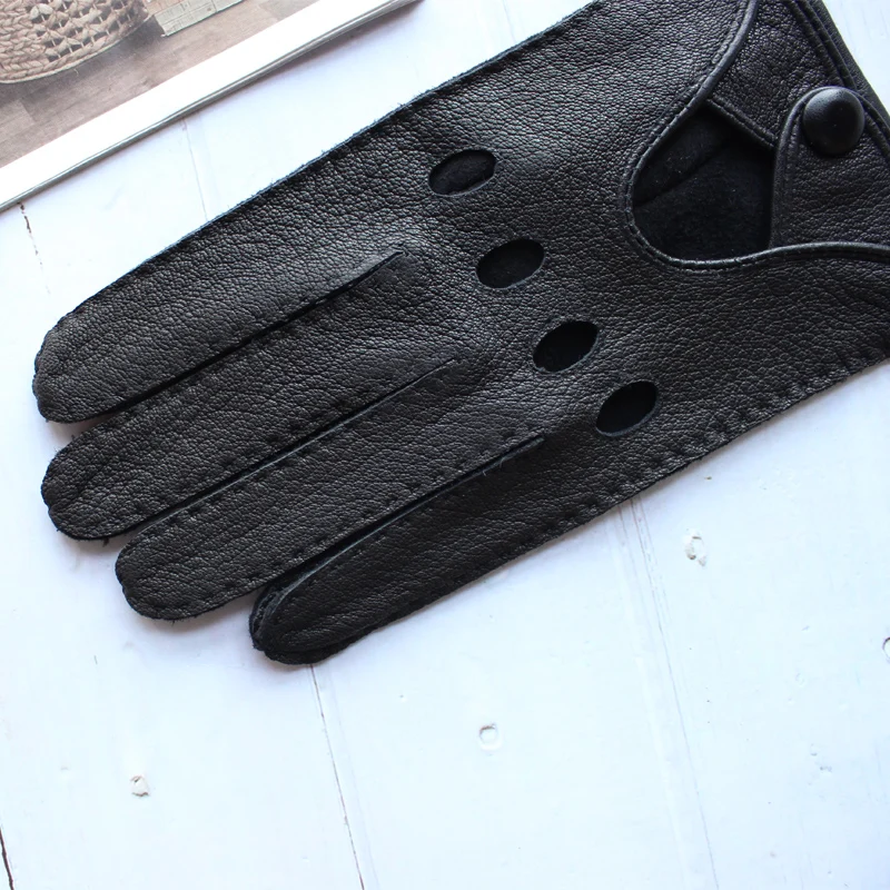 Men's Deerskin Thin Single Skinless Fashion New Locomotive Spring And Summer Autumn Driving Full Finger Genuine Leather Gloves