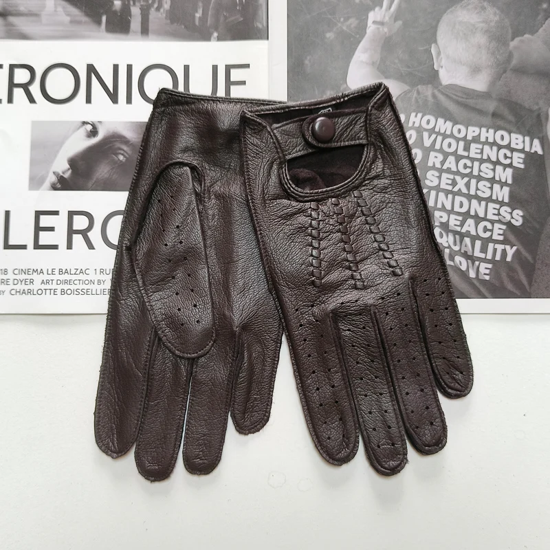 Men's Deerskin Thin Single Skinless Fashion New Locomotive Spring And Summer Autumn Driving Full Finger Genuine Leather Gloves