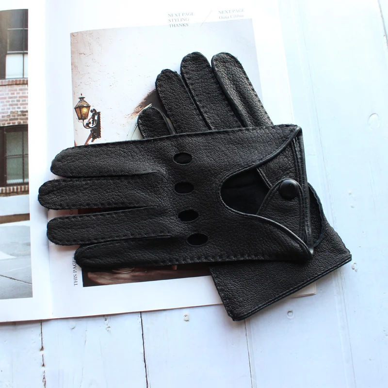 Men's Deerskin Thin Single Skinless Fashion New Locomotive Spring And Summer Autumn Driving Full Finger Genuine Leather Gloves