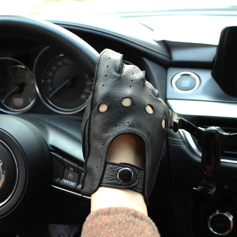 Men's Deerskin Thin Single Skinless Fashion New Locomotive Spring And Summer Autumn Driving Full Finger Genuine Leather Gloves
