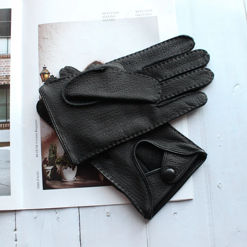 Men's Deerskin Thin Single Skinless Fashion New Locomotive Spring And Summer Autumn Driving Full Finger Genuine Leather Gloves
