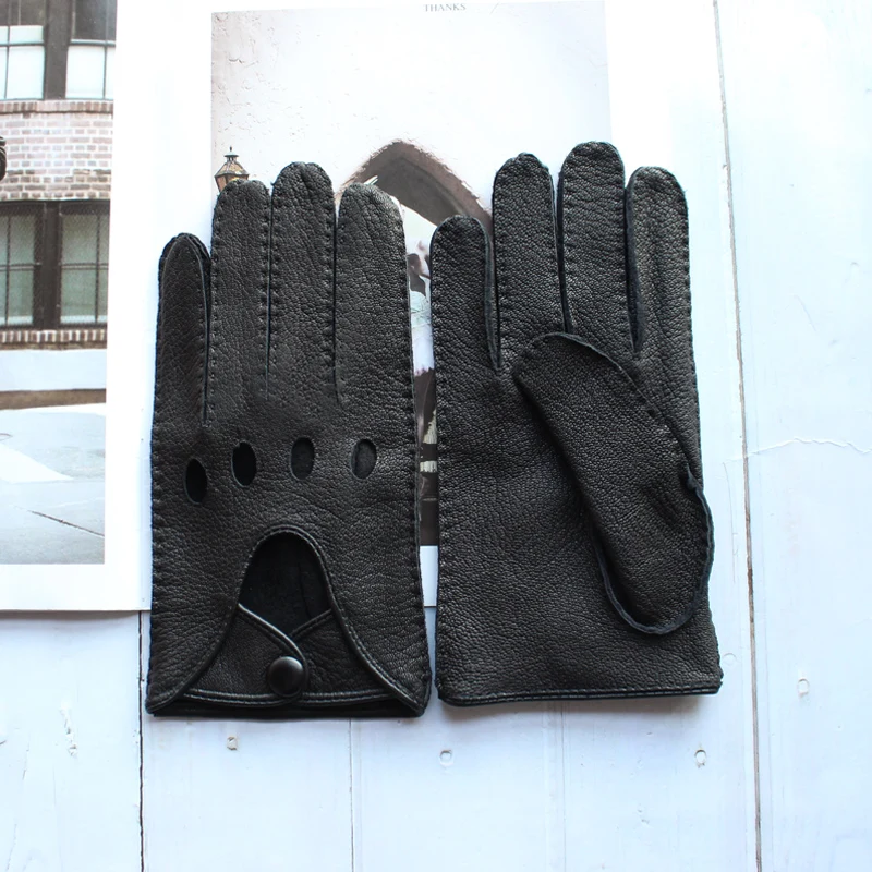 Men's Deerskin Thin Single Skinless Fashion New Locomotive Spring And Summer Autumn Driving Full Finger Genuine Leather Gloves
