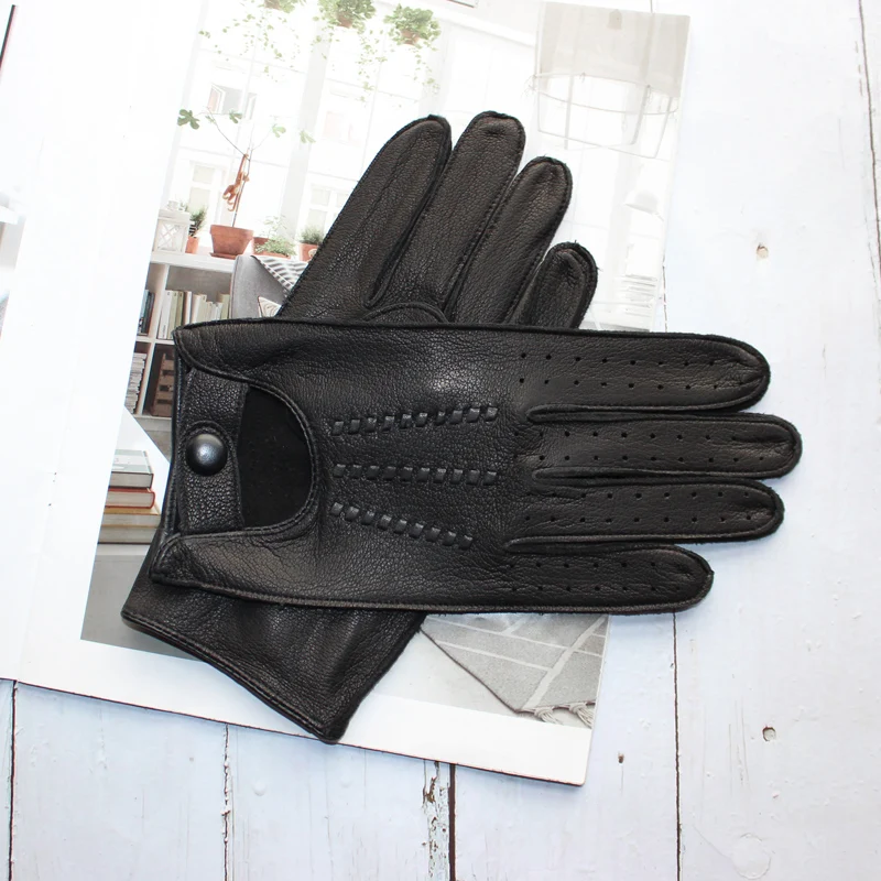 Men's Deerskin Thin Single Skinless Fashion New Locomotive Spring And Summer Autumn Driving Full Finger Genuine Leather Gloves