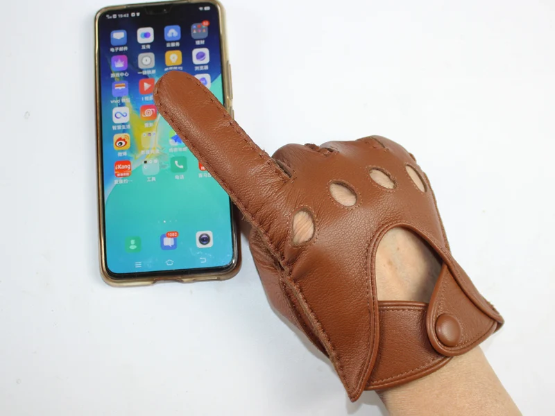 Men's Deerskin Thin Single Skinless Fashion New Locomotive Spring And Summer Autumn Driving Full Finger Genuine Leather Gloves