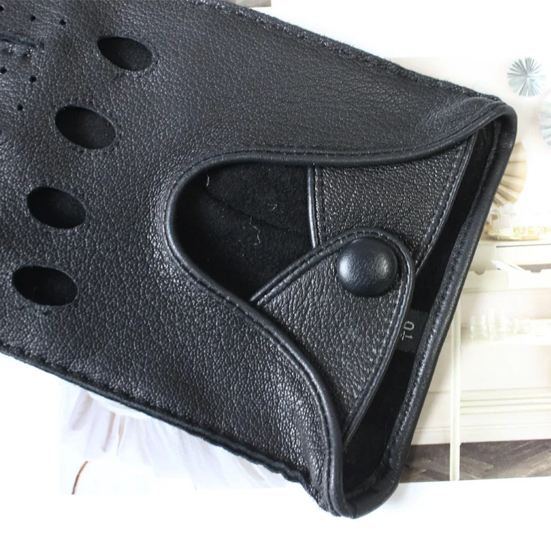 Men's Deerskin Thin Single Skinless Fashion New Locomotive Spring And Summer Autumn Driving Full Finger Genuine Leather Gloves