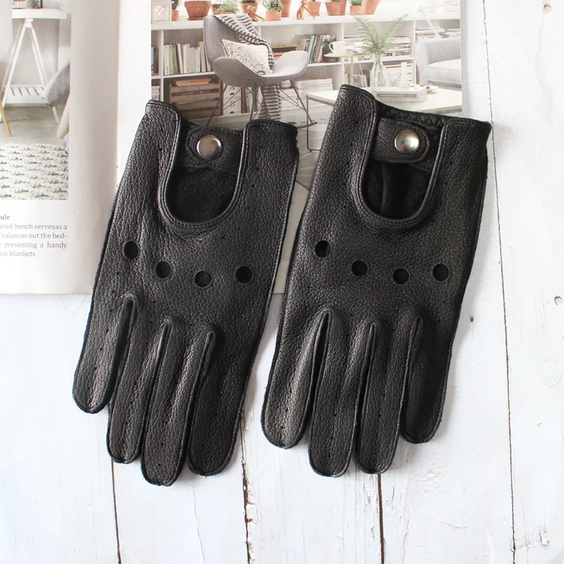 Men's Deerskin Thin Single Skinless Fashion New Locomotive Spring And Summer Autumn Driving Full Finger Genuine Leather Gloves