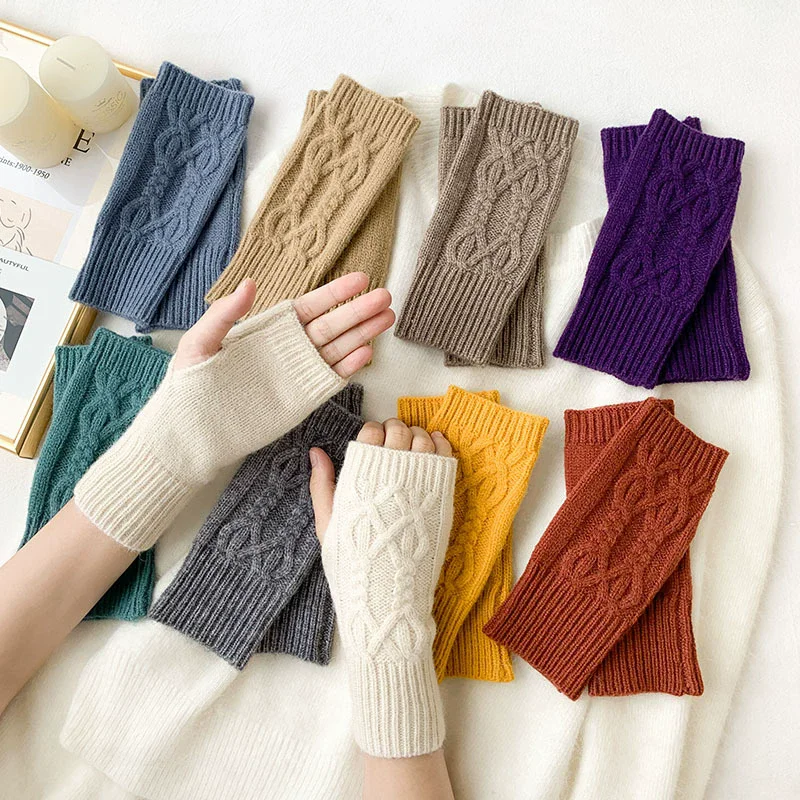 NEW Women Hand Warmer Winter Gloves Fashion Knitting Faux Wool Mitten Warm Fingerless Glove Gants Femme Women Gloves