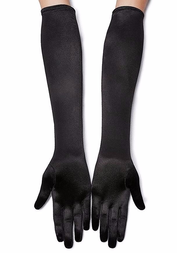 Classic Adult Black White Red Grey Skin Opera/Elbow/Wrist Stretch Satin Finger Long Gloves Women Flapper Gloves Matching Costume