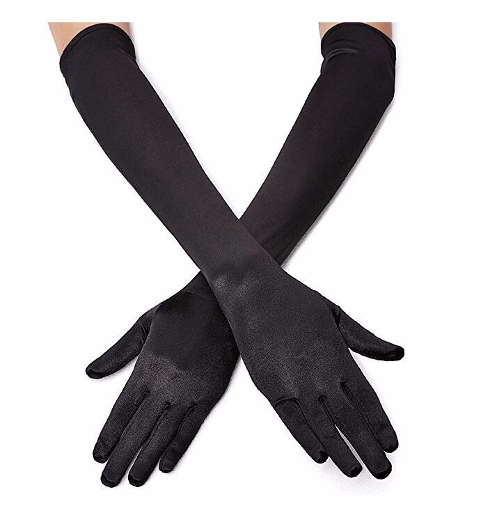 Classic Adult Black White Red Grey Skin Opera/Elbow/Wrist Stretch Satin Finger Long Gloves Women Flapper Gloves Matching Costume