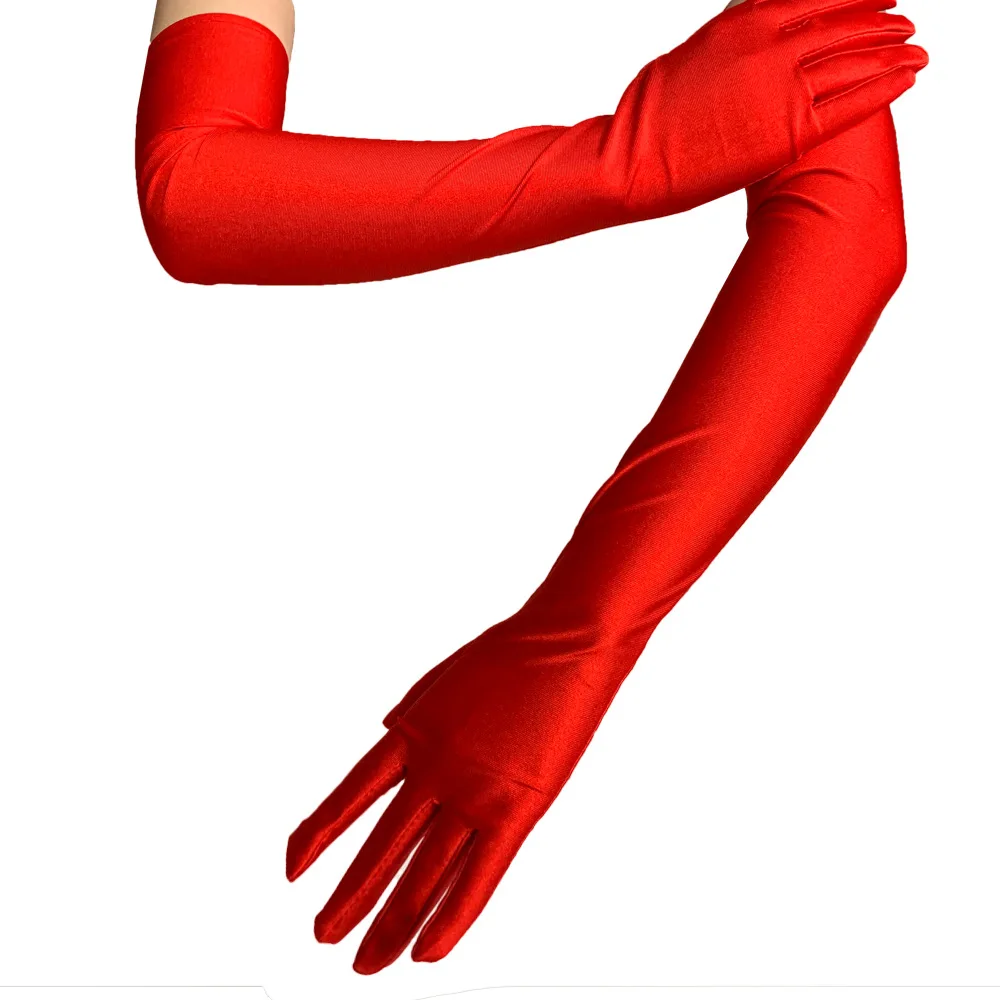 Classic Adult Black White Red Grey Skin Opera/Elbow/Wrist Stretch Satin Finger Long Gloves Women Flapper Gloves Matching Costume