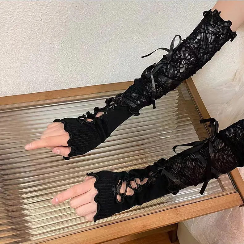 New Fingerless Mittens Female Anime Gloves Women Knitted Gloves Arm Winter Warmers Japanese Goth Ankle Wrist Sleeves Harajuku