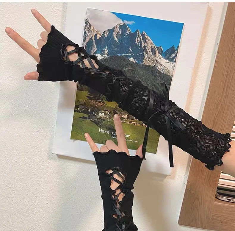 New Fingerless Mittens Female Anime Gloves Women Knitted Gloves Arm Winter Warmers Japanese Goth Ankle Wrist Sleeves Harajuku