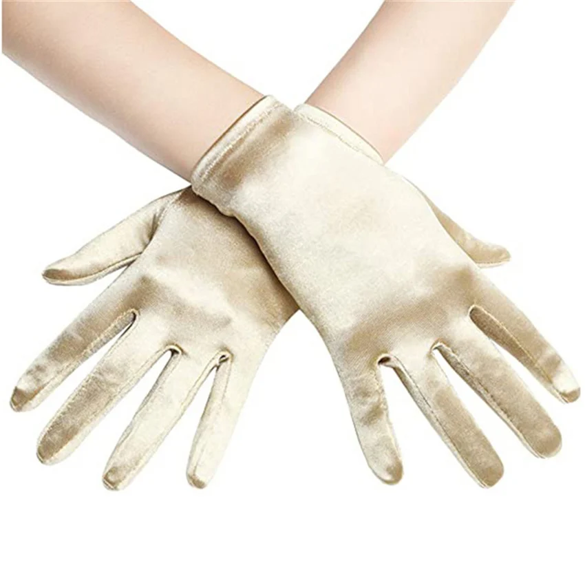 Smooth Satin Color Ding Ladies Short Wedding Gloves Etiquette Party Performance Decoration Dresses Matching Elegant Mittens Nv2