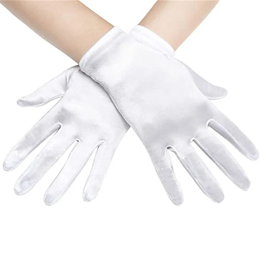 Smooth Satin Color Ding Ladies Short Wedding Gloves Etiquette Party Performance Decoration Dresses Matching Elegant Mittens Nv2