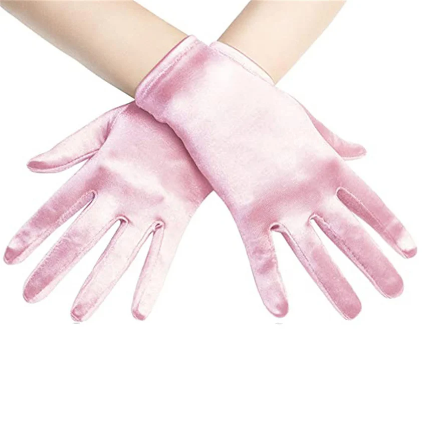 Smooth Satin Color Ding Ladies Short Wedding Gloves Etiquette Party Performance Decoration Dresses Matching Elegant Mittens Nv2