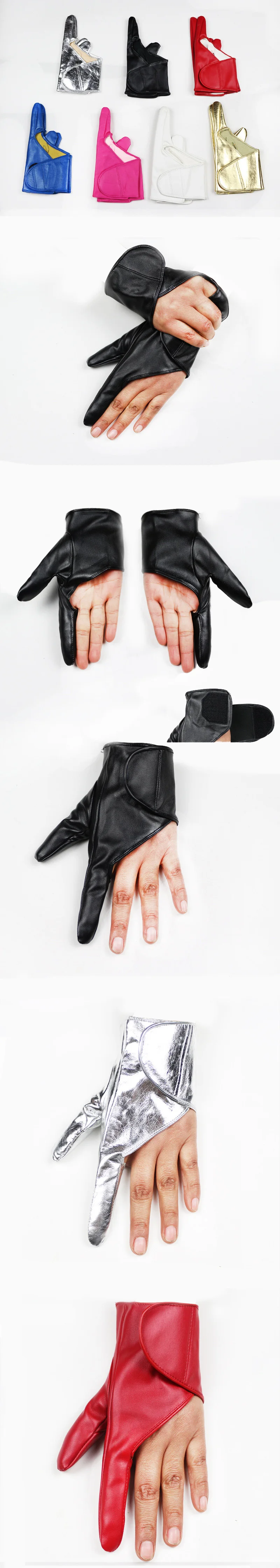 Fashion Female Three Fingers Exposed Thin Breathable PU Leather Punk Hip-hop Dance Glove Women Nightclub Show KTV Sing Glove A73