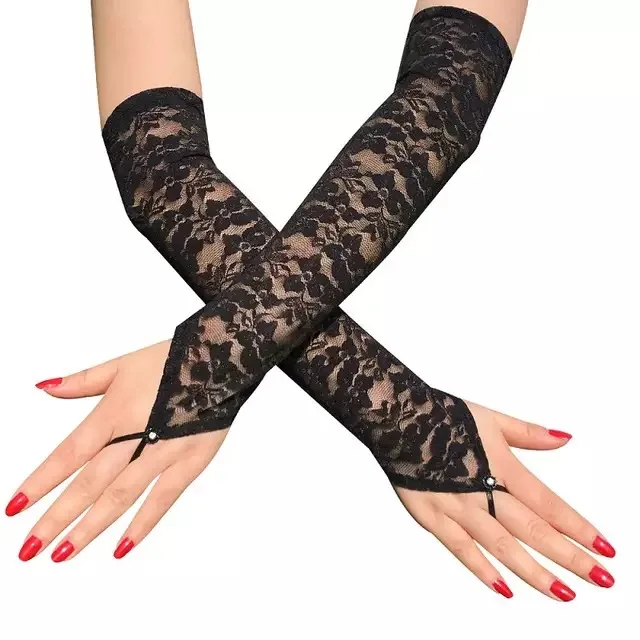 Hot Drill Long Black Fishnet Gloves Girls Womens Fingerless Gloves Girls Dance Gothic Punk Rock Costume Fancy Gloves