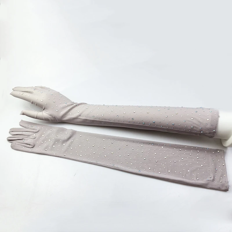 Sexy Shining Flash Drilling Thin Elasticity Lace Fashion Personality Dance Stage Performance Cosplay Women Mesh Long Gloves