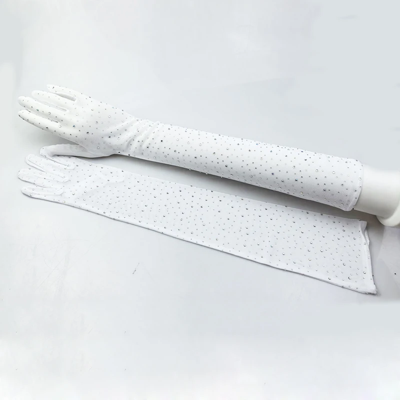 Sexy Shining Flash Drilling Thin Elasticity Lace Fashion Personality Dance Stage Performance Cosplay Women Mesh Long Gloves