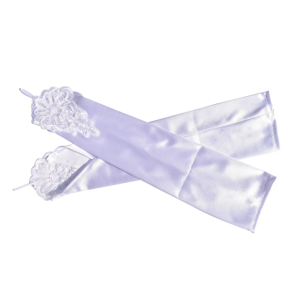 48cm Long Satin Sexy Lace Embroidery Hook Finger Gloves Retro Party Women Etiquette Drive Cosplay Dinner Dance Mittens
