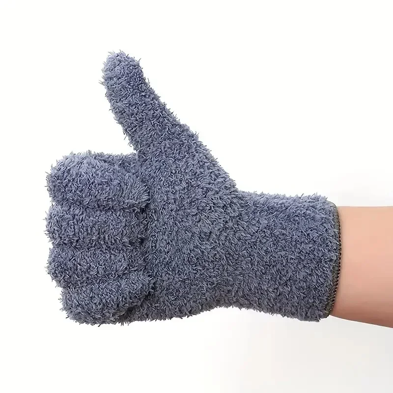 1Pair Cleaning Gloves Microfiber Coral Fleece Car Grooming Gloves Solid Five Finger Dust Removal Housework Absorbent Gloves